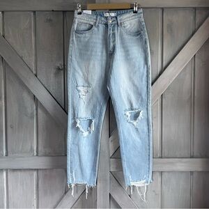 TNR‎ Jeans Distressed Light Wash Denim Jeans High Rise Straight Frayed Size 28
